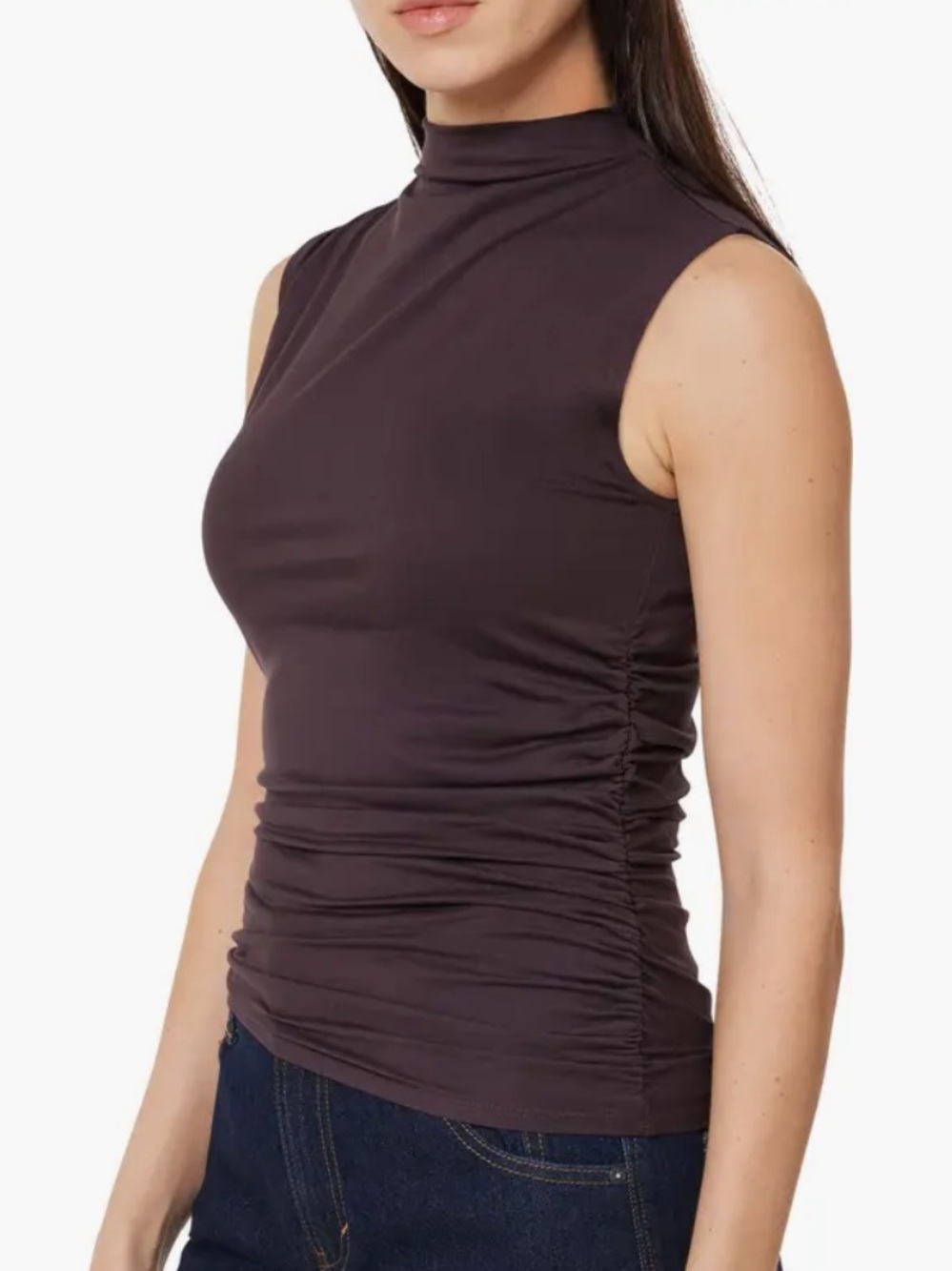 Habitual Sleeveless Mock Neck Top in Chocolate | Size M